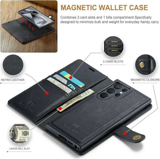 Alt view image 5 of 7 - Fashion Detachable Case with Stander Case For Samsung Galaxy S24 Ultra (Black)