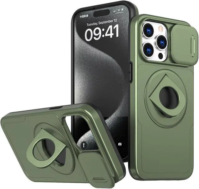 Alt view image 7 of 7 - Fashion Case with Stander Wireless Charging Supported Case For iPhone 15 Pro (6.1inch) (Green)