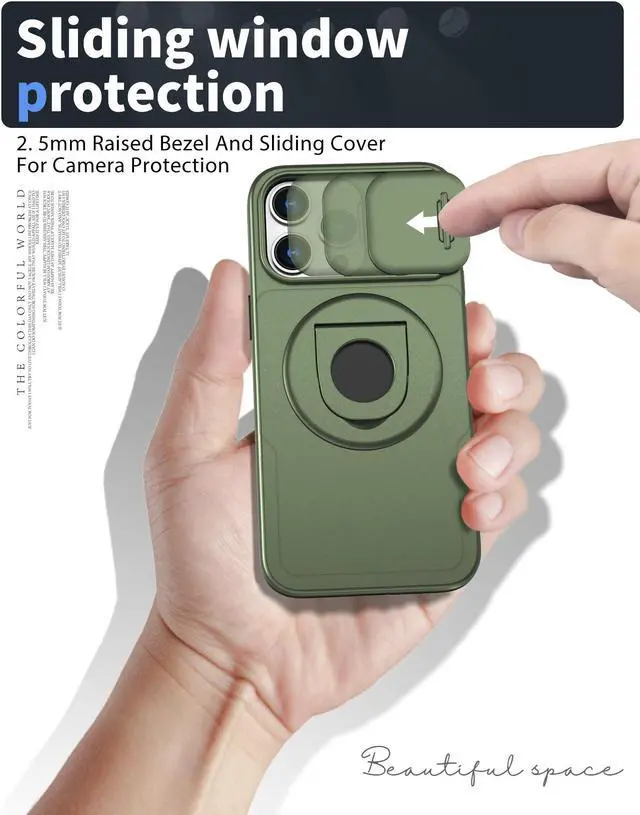 Alt view image 2 of 7 - Fashion Case with Stander Wireless Charging Supported Case For iPhone 15 Pro (6.1inch) (Green)