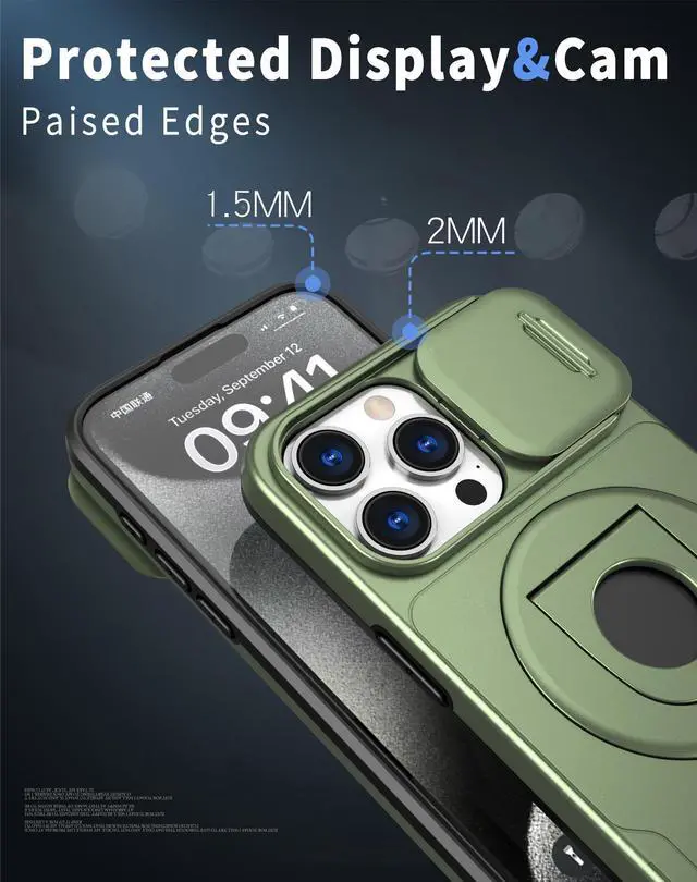 Alt view image 5 of 7 - Fashion Case with Stander Wireless Charging Supported Case For iPhone 15 Pro (6.1inch) (Green)