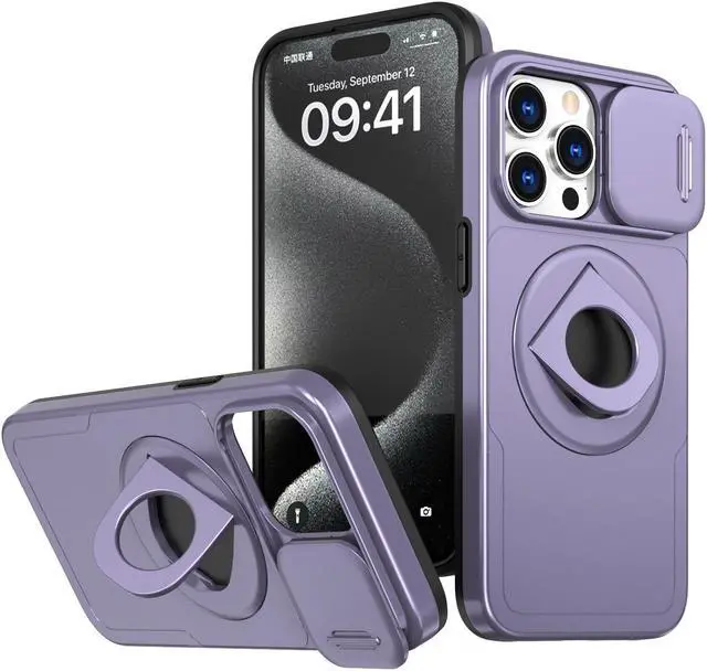Alt view image 3 of 7 - Fashion Case with Stander Wireless Charging Supported Case For iPhone 12 Pro For iPhone 12 (6.1inch) (Purple)