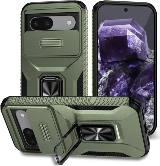 Main image of New Fashion Case with Stander Shockproof Case For Google Pixel 8A Case for Pixel 8A (Green)