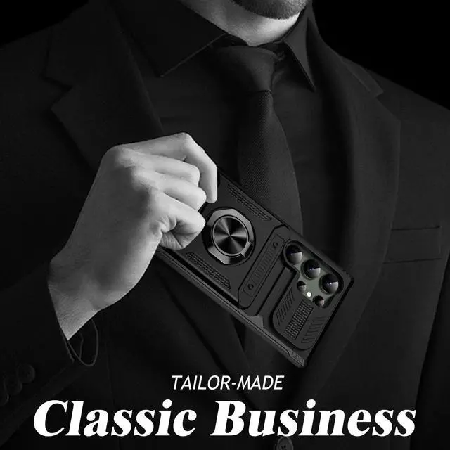 Alt view image 3 of 7 - New Fashion Case with Card Holder Stander Shockproof Case For Samsung Galaxy S24 Ultra (Black)