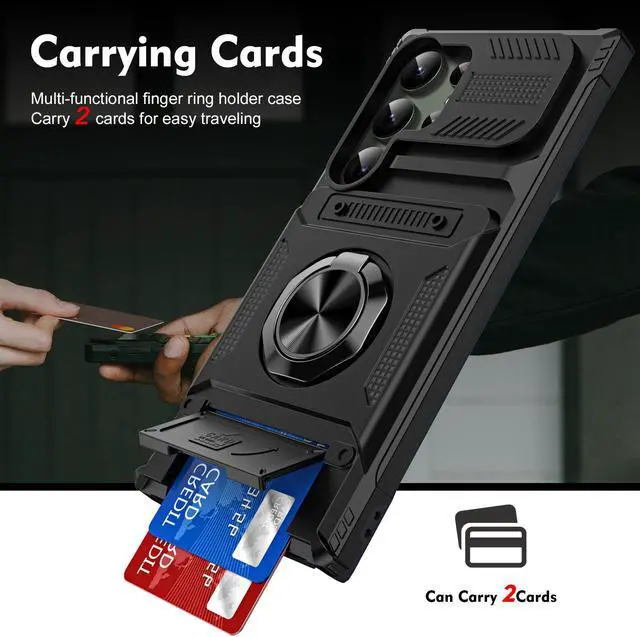 Alt view image 2 of 7 - New Fashion Case with Card Holder Stander Shockproof Case For Samsung Galaxy S24 Ultra (Black)