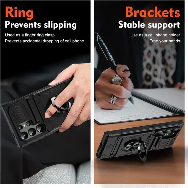 Alt view image 4 of 7 - New Fashion Case with Card Holder Stander Shockproof Case For Samsung Galaxy S24 Ultra (Black)