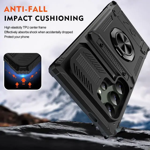 Alt view image 5 of 7 - New Fashion Case with Card Holder Stander Shockproof Case For Samsung Galaxy S24 Ultra (Black)