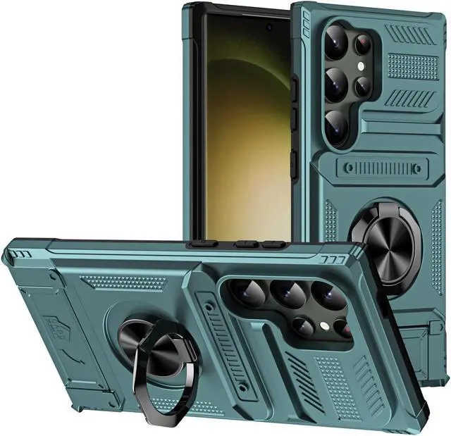 Alt view image 7 of 7 - New Fashion Case with Card Holder Stander Shockproof Case For Samsung Galaxy S24 Ultra (Black)