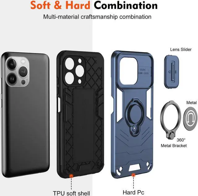 Alt view image 6 of 7 - TYJKeJi Case Impact Resistant Ring Kickstand Shockproof Phone Cover Phone Case For iPhone 13 Pro (6.1inch) (Blue)