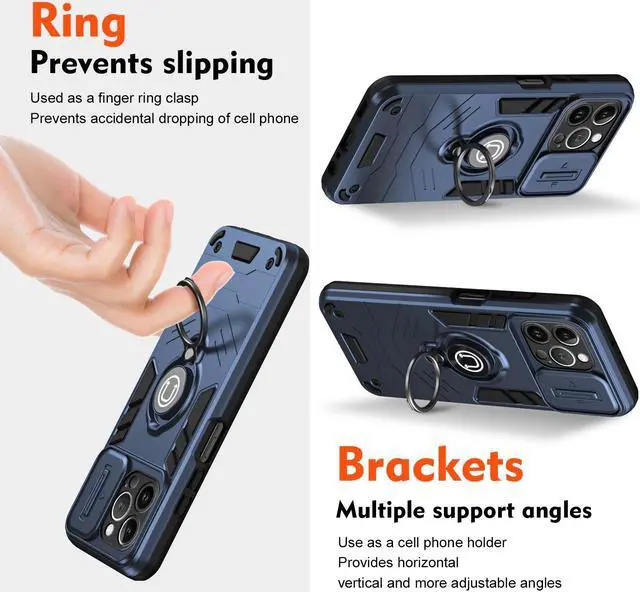 Alt view image 2 of 7 - TYJKeJi Case Impact Resistant Ring Kickstand Shockproof Phone Cover Phone Case For iPhone 13 Pro (6.1inch) (Blue)