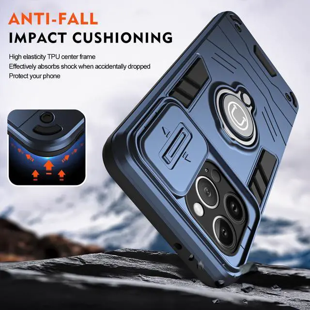 Alt view image 3 of 7 - TYJKeJi Case Impact Resistant Ring Kickstand Shockproof Phone Cover Phone Case For iPhone 13 Pro (6.1inch) (Blue)