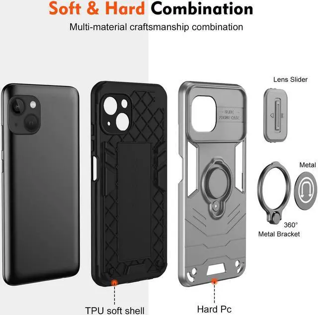 Alt view image 6 of 7 - TYJKeJi Case Impact Resistant Ring Kickstand Shockproof Phone Cover Phone Case For iPhone 13 (6.1inch) (Gray)