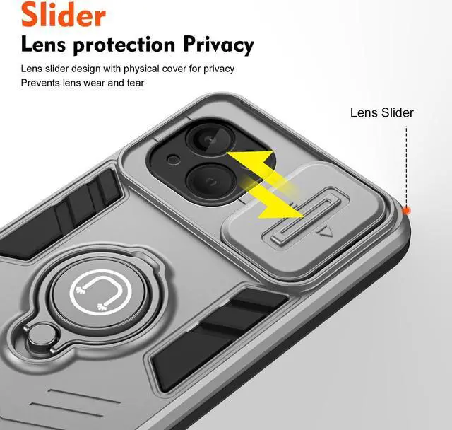 Alt view image 4 of 7 - TYJKeJi Case Impact Resistant Ring Kickstand Shockproof Phone Cover Phone Case For iPhone 13 (6.1inch) (Gray)