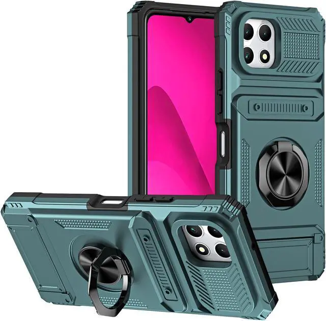 Main image of TYJKeJi Case with Card Holder Impact Resistant Ring Kickstand Shockproof Phone Cover Phone Case For T-Mobile REVVL 7 5G For TMobile Revvl 7 5G (Green)