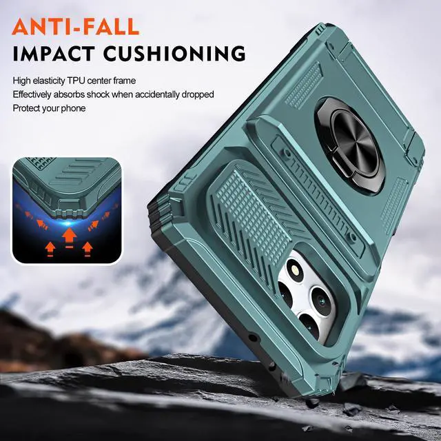 Alt view image 4 of 7 - TYJKeJi Case with Card Holder Impact Resistant Ring Kickstand Shockproof Phone Cover Phone Case For T-Mobile REVVL 7 5G For TMobile Revvl 7 5G (Green)