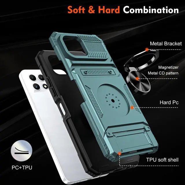 Alt view image 7 of 7 - TYJKeJi Case with Card Holder Impact Resistant Ring Kickstand Shockproof Phone Cover Phone Case For T-Mobile REVVL 7 5G For TMobile Revvl 7 5G (Green)