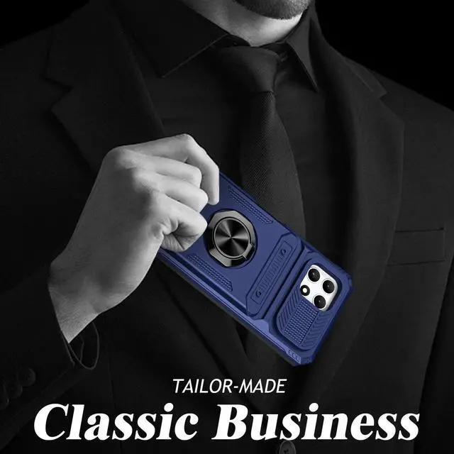 Alt view image 5 of 7 - TYJKeJi Case with Card Holder Impact Resistant Ring Kickstand Shockproof Phone Cover Phone Case For T-Mobile REVVL 7 5G For TMobile Revvl 7 5G (Blue)