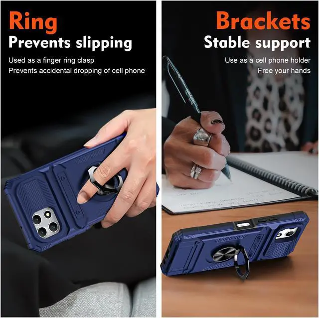 Alt view image 3 of 7 - TYJKeJi Case with Card Holder Impact Resistant Ring Kickstand Shockproof Phone Cover Phone Case For T-Mobile REVVL 7 5G For TMobile Revvl 7 5G (Blue)