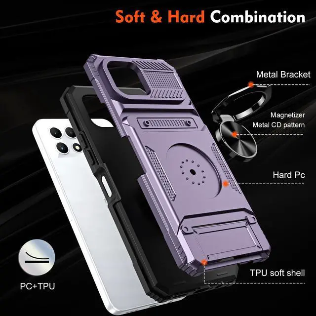 Alt view image 7 of 7 - TYJKeJi Case with Card Holder Impact Resistant Ring Kickstand Shockproof Phone Cover Phone Case For T-Mobile REVVL 7 5G For TMobile Revvl 7 5G (Purple)