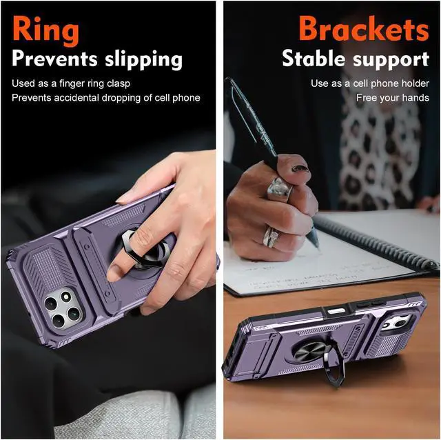 Alt view image 3 of 7 - TYJKeJi Case with Card Holder Impact Resistant Ring Kickstand Shockproof Phone Cover Phone Case For T-Mobile REVVL 7 5G For TMobile Revvl 7 5G (Purple)