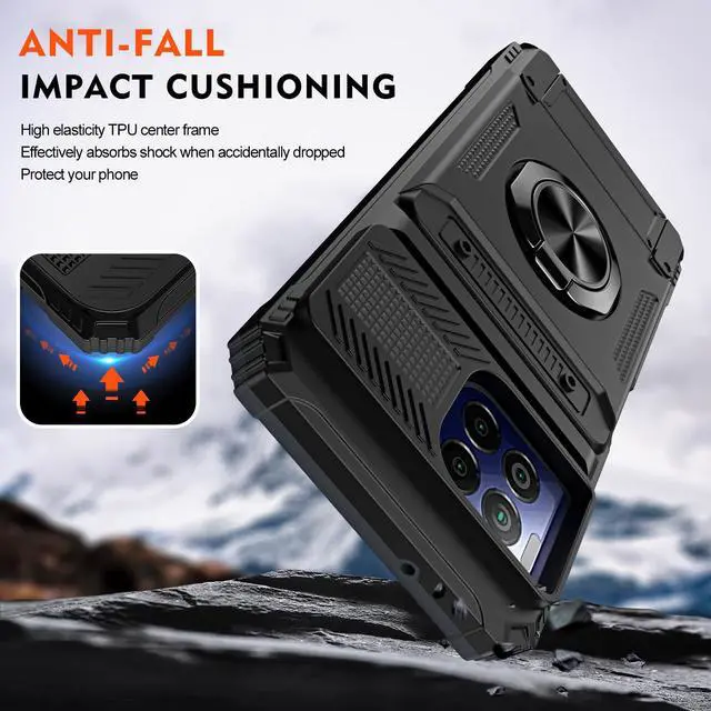 Alt view image 4 of 7 - TYJKeJi Case with Card Holder Impact Resistant Ring Kickstand Shockproof Phone Cover Phone Case For T-Mobile REVVL 7 Pro 5G For TMobile Revvl 7 Pro 5G (Black)