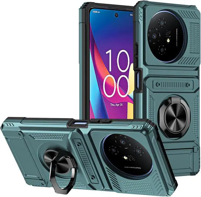 Main image of TYJKeJi Case with Card Holder Impact Resistant Ring Kickstand Shockproof Phone Cover Phone Case For TCL 50 XL 5G For TCL 50XL (Green)