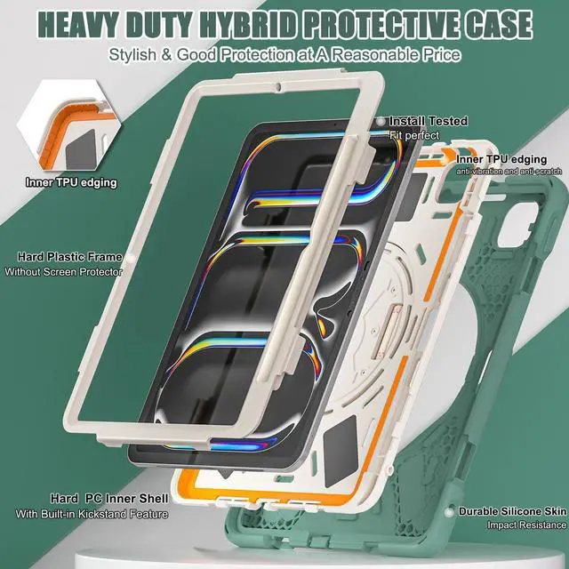 Alt view image 7 of 7 - TYJKeJi Case Fashion Protective Case Stander Case for iPad Pro 11 Inch (M4) 2024 (5th Gen) Released (Dark Green)