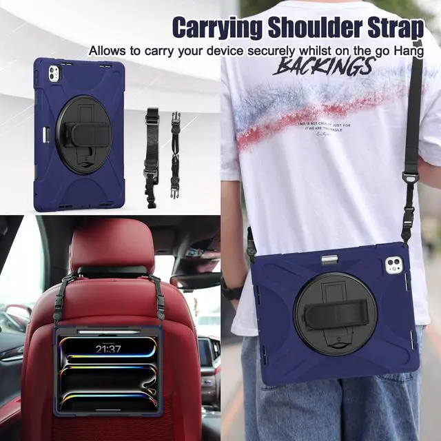 Alt view image 3 of 7 - TYJKeJi Case Fashion Protective Case Stander Case for iPad Pro 13 Inch M4 2024 (7th Gen) Released (Dark Blue)