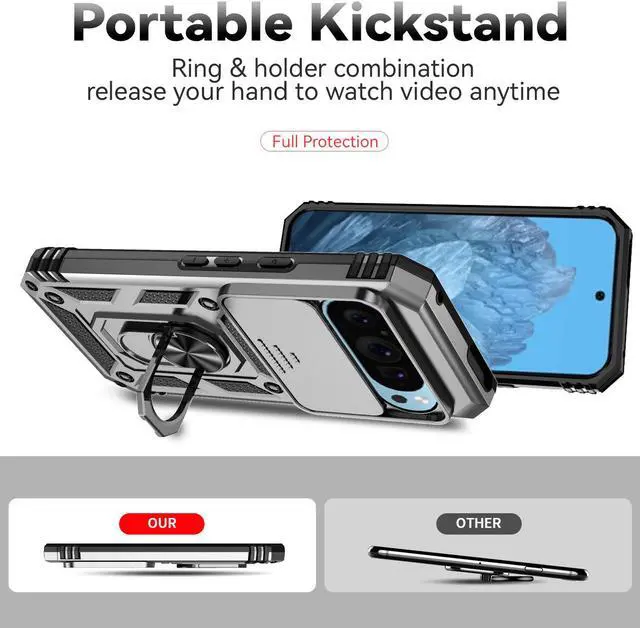 Alt view image 3 of 7 - TYJKeJi Case with Stander Back Cover Case For Google Pixel 9 Pro /  For Google Pixel9 (6.3inch) (Silver)