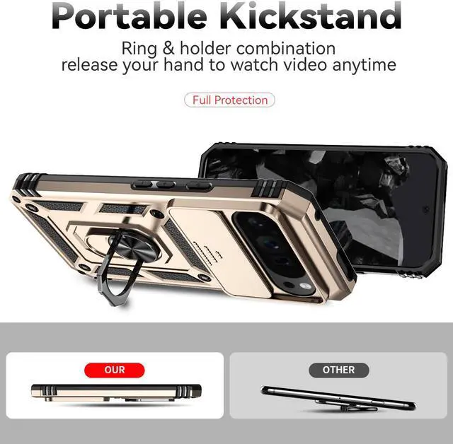 Alt view image 3 of 7 - TYJKeJi Case with Stander Back Cover Case For Google Pixel 9 Pro XL (6.8inch) (Gold)