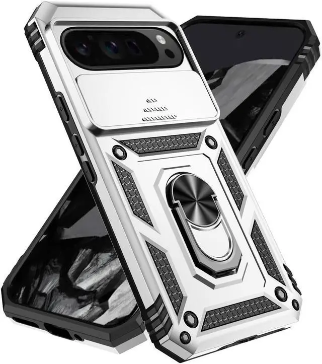 Alt view image 2 of 7 - TYJKeJi Case with Stander Back Cover Case For Google Pixel 9 Pro XL (6.8inch) (Silver)