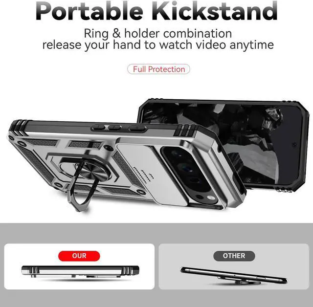 Alt view image 3 of 7 - TYJKeJi Case with Stander Back Cover Case For Google Pixel 9 Pro XL (6.8inch) (Silver)