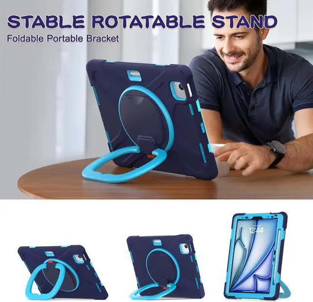 Alt view image 2 of 7 - TYJKeJi Case Fashion Protective Case with Stander Case for iPad Air 11 Inch 2024 (Dark Blue)