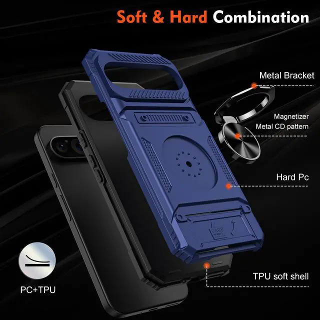 Alt view image 6 of 7 - TYJKeJi Case with Stander Fashion Cover with Card Holder Case For Google Pixel 9 Pro XL (6.8inch) (Blue)