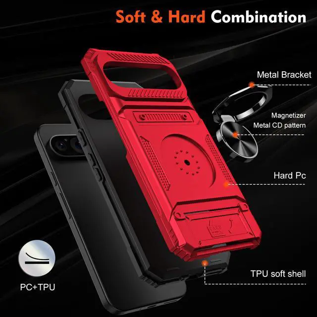 Alt view image 6 of 7 - TYJKeJi Case with Stander Fashion Cover with Card Holder Case For Google Pixel 9 Pro XL (6.8inch) (Red)