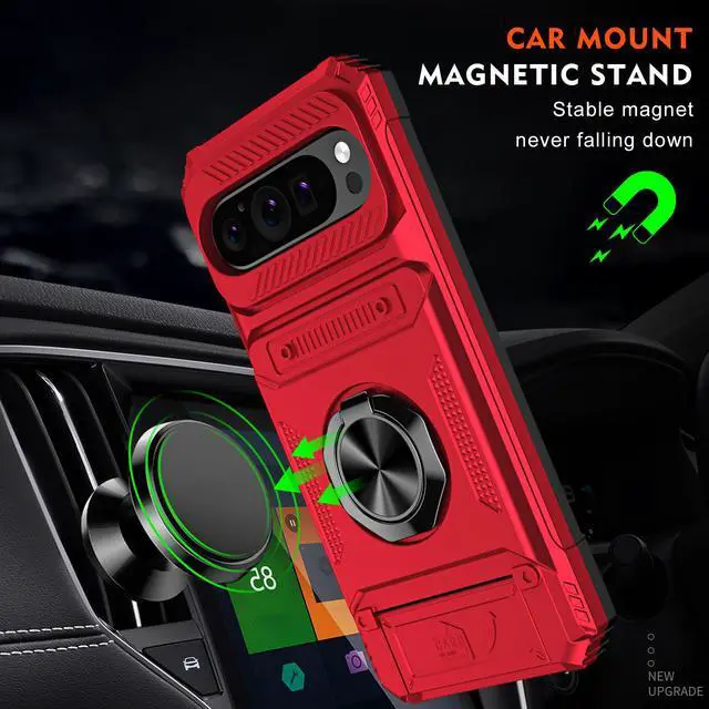 Alt view image 7 of 7 - TYJKeJi Case with Stander Fashion Cover with Card Holder Case For Google Pixel 9 Pro XL (6.8inch) (Red)