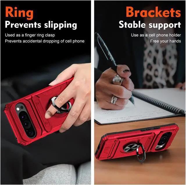 Alt view image 3 of 7 - TYJKeJi Case with Stander Fashion Cover with Card Holder Case For Google Pixel 9 Pro XL (6.8inch) (Red)