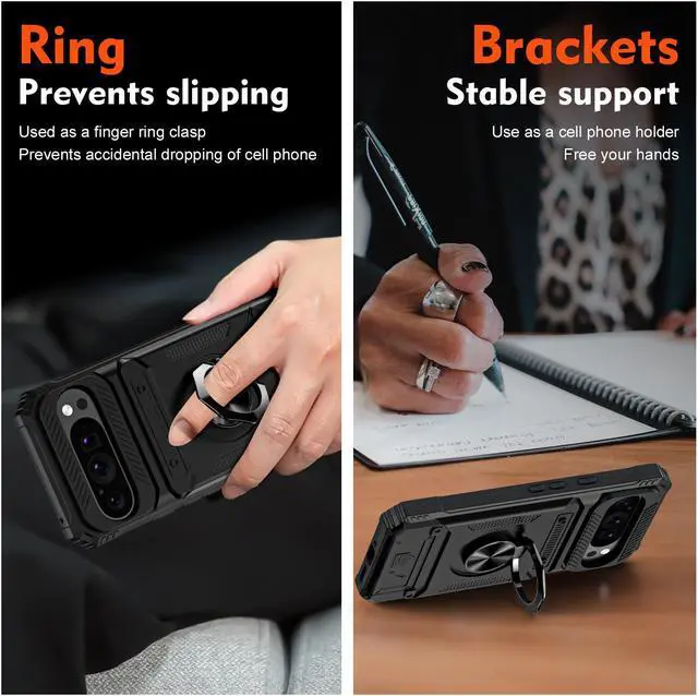 Alt view image 3 of 7 - TYJKeJi Case with Stander Cover Case For Google Pixel 9 Pro (6.3inch) / For Google Pixel9 (6.3inch) (Black)