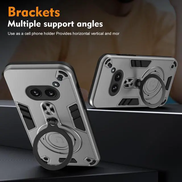Alt view image 3 of 7 - TYJKeJi Case with Stander Cover Case For Nothing Phone 2A (Silver)