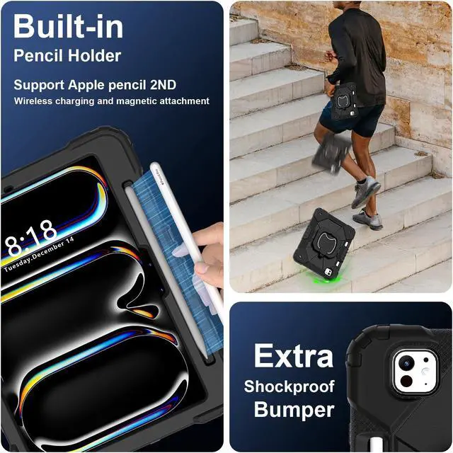 Alt view image 5 of 7 - TYJKeJi Case Fashion Protective Case Stander Case for iPad Pro 11 Inch 2024 (Black)