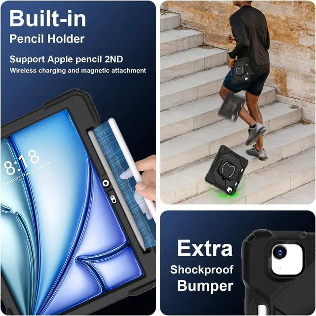 Alt view image 6 of 7 - TYJKeJi Case Fashion Protective Case with Stander Case for iPad Air 11 Inch 2024 (Black)