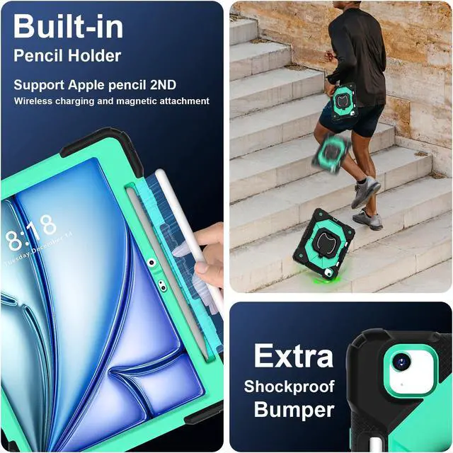 Alt view image 6 of 7 - TYJKeJi Case Fashion Protective Case with Stander Case for iPad Air 11 Inch 2024 (Green)