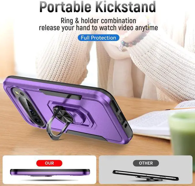 Alt view image 3 of 7 - TYJKeJi Case with Stander Fashion Cover KickStand Case For Google Pixel 9 (6.3inch) / For Google Pixel 9 Pro (6.3inch) (Purple)