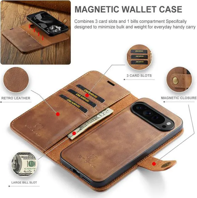 Alt view image 7 of 7 - TYJKeJi Case with Card Holder Fashion Cover Flip Case For Google Pixel 9 Pro XL (6.8inch) (Brown)