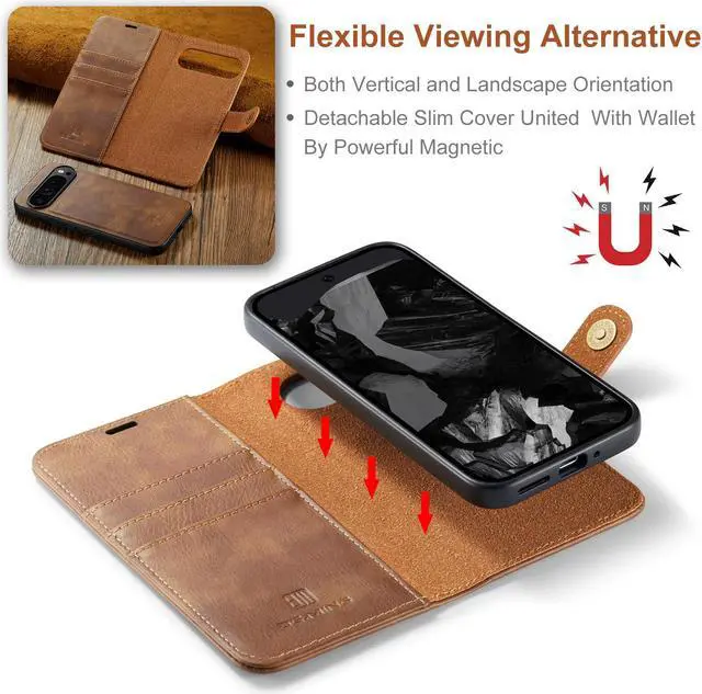 Alt view image 6 of 7 - TYJKeJi Case with Card Holder Fashion Cover Flip Case For Google Pixel 9 Pro XL (6.8inch) (Brown)