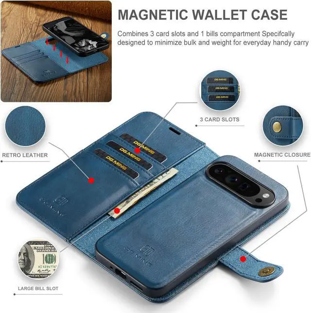 Alt view image 7 of 7 - TYJKeJi Case with Card Holder Fashion Cover Flip Case For Google Pixel 9 Pro XL (6.8inch) (Blue)