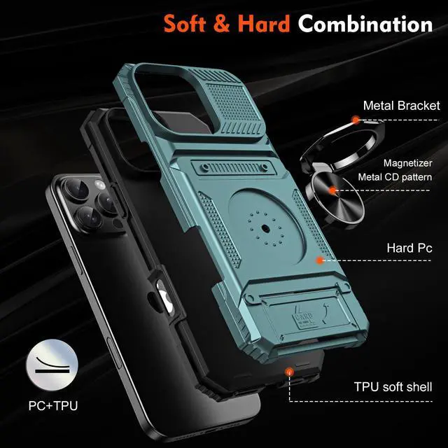 Alt view image 7 of 7 - TYJKeJi Case with Stander Cover Case For iPhone 16 Pro Max (6.9inch) (Green)