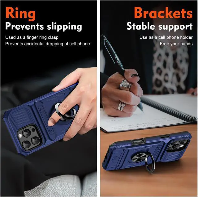 Alt view image 3 of 7 - TYJKeJi Case with Stander Cover Case For iPhone 16 Pro (6.3inch) (Blue)