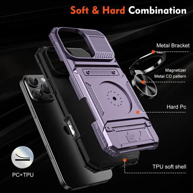 Alt view image 7 of 7 - TYJKeJi Case with Stander Cover Case For iPhone 16 Pro (6.3inch) (Purple)