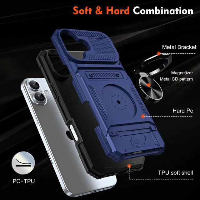 Alt view image 7 of 7 - TYJKeJi Case with Stander Cover Case For iPhone 16 Plus (6.7inch) (Blue)