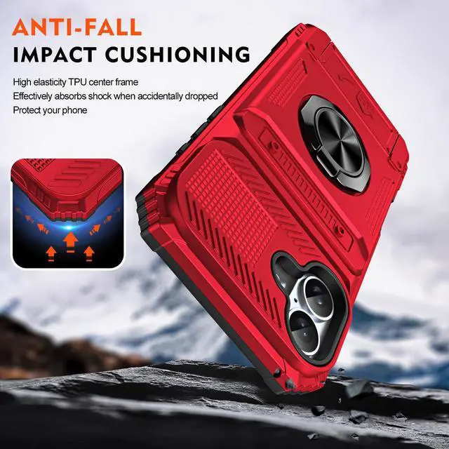 Alt view image 4 of 7 - TYJKeJi Case with Stander Cover Case For iPhone 16 Plus (6.7inch) (Red)